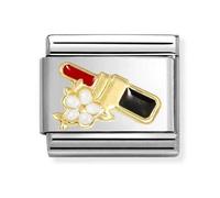 Nomination Red Lipstick with Flower Yellow Gold Charm