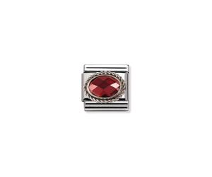 Nomination Red Oval Stone with Trim Silver Shine