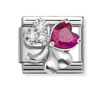 Nomination Red & White CZ Clover Silver Shine Charm