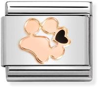 Nomination Rose Gold Paw Print + Black Heart Charm