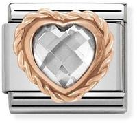 Nomination Rose Gold White Heart Charm - Stainless Steel