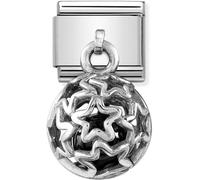 Nomination Silver Stars + Black Agate Hanging Cage Charm