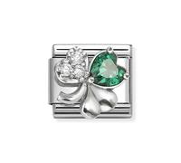 Nomination Silver White and Green CZ Clover Charm