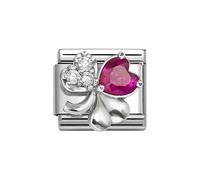 Nomination Silver White and Red CZ Clover Charm