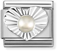 Nomination Round White Pearl with Heart Trim Silver Shine Charm