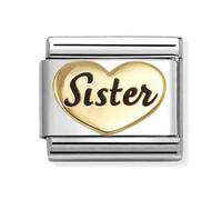 Nomination Sister Heart Black Writing Yellow Gold Charm