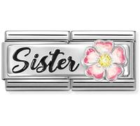 Nomination Sister with Pink Flower Double Silver Shine Charm
