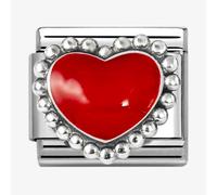 Nomination Red Raised Heart Beaded Trim Silver Shine Charm
