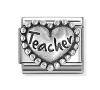 Nomination Teacher Beaded Trim Heart Silver Shine Charm
