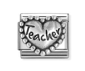 Nomination Teacher Beaded Trim Heart Silver Shine Charm