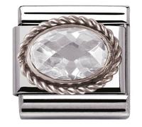 Nomination White Oval Stone with Trim Silver Shine