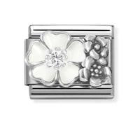 Nomination White Enamel CZ Flower with Oxidized Flowers Silver Shine Charm