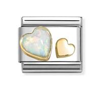 Nomination CLASSIC Gold Double Heart White Opal Charm 030520/10