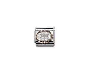 Nomination White Oval Stone with Trim Silver Shine