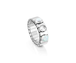 Nomination | Women's Collection Xte Ring - Stainless Steel - Women's Ring with 2 Stones and 1 Faceted Crystal - Made in Italy - Stretchable Size 12/13 cm, 12-13 cm, Alloy Steel