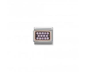 Nominations Classic Pave Zirconia Rose Gold Rectangle Pink Link 430313/07 -