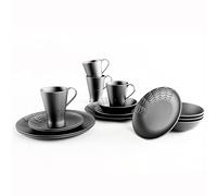 Nomnu Spiderweb Dinnerware Set (16 Pieces) - Goth Dinnerware Set - Black Matte Porcelain - 4 Dinner Plates 4 Salad Plates 4 Bowls 4 Mugs - Halloween Dinnerware Spooky Dishes Gothic Kitchen Decor Gifts