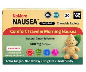 NoMore Nausea Natural Travel, Motion and Morning Sickness Chewable 20 Tablets