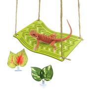 NOMOY 3-Pack Bearded Dragon Hammock with Realistic Leaves - Versatile Suction Cup Reptile Habitat Decor, Jungle-Themed Climbing Accessories for Lizards, Frogs, Turtles, Snakes & Spiders (Green, Large)