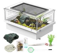 NOMOY Reptile Tank with Locking Lid, Escape-Proof Habitat for Tree Frogs, Geckos, Hermit Crabs, Small Turtles, Black and Green, Plastic, Complete Kit with Accessories