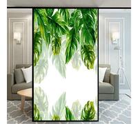 Non Adhesive Decorative Privacy Frosted Window Film Green Leaf Pattern Glass Door Window Sticker for Home Office 40x140cm(15.7"x55.1")