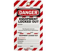 Non-Adhesive Label in 2 Perforated Parts with Legend "Danger Equipment Locked Out", 101.60mm x 177.80mm, Red Black, Pack of 25