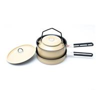Non Aluminum Camping Cookware Set Lightweight Pot Fry Pan and Kettle with Folding Handles for Backpacking Hiking Picnics Outdoor Cooking (Khaki)