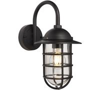 Non Automatic Caged Outdoor Wall Light - Textured Black & Glass Shade IP44 Rated