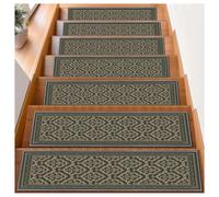 Non-Backed Membrane Stair Tread Mats, ‘8x30 Inches’ Edge Stair Tread Non-Slip Carpet Mats, Silent Tread Mats, Wooden Steps Indoor Stair Mats, Stair Decorative Mats (Green, 15pcs)