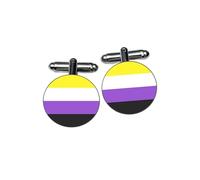 Non-Binary Flag Cufflinks - Yellow, White, Purple & Black Pride Accessory - Gender Identity Gift - LGBTQ+ Visibility Jewellery - Christmas Stocking Filler