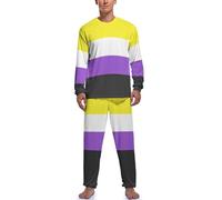 Non-binary Flag Men's Pajamas Sets Satin Silky Long Sleeve Top And Pant Loungewear with Pockets M