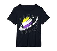Non Binary Flag Pride Saturn Equality LGBT Non Binary T-Shirt, Women's Plus, Black, 6X
