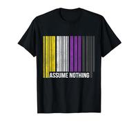 Non Binary Pride Flag Barcode Agender Genderfluid Non Binary T-Shirt, Men, Black, Medium