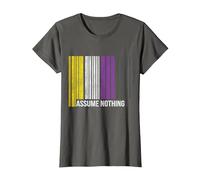 Non Binary Pride Flag Barcode Agender Genderfluid Non Binary T-Shirt, Women, Asphalt Grey, XX-Large