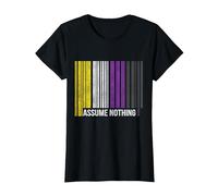 Non Binary Pride Flag Barcode Agender Genderfluid Non Binary T-Shirt, Women, Black, X-Large