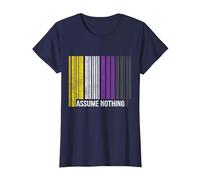 Non Binary Pride Flag Barcode Agender Genderfluid Non Binary T-Shirt, Women, Navy Blue, Small