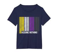 Non Binary Pride Flag Barcode Agender Genderfluid Non Binary T-Shirt, Women's Plus, Navy Blue, 2X