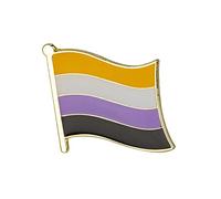 Non-Binary Pride Flag Metal Enamel Lapel Pin Badge - 1.9 x 1.6 cm Yellow White Purple Black Stripes - Hard Enamel Finish with Secure Clasp for LGBTQ+ Visibility, Identity, Events, and Collectors