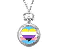 Non-Binary Transgender Flag Men's Pocket & Fob Watches Silent Ticking Quartz Alloy Chain Watch for Daily Use Silver-Style