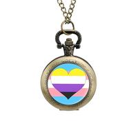Non-Binary Transgender Flag Men's Pocket & Fob Watches Silent Ticking Quartz Alloy Chain Watch for Daily Use Coppery-Style