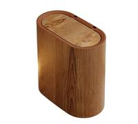 Non Bulky Slim Trash Can with Lid for Tight Corners and Narrow Alcoves PP Material Waste Bin with Wide Opening for Disposal (- Wood Grain)