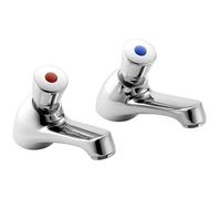 Non Concussive Basin Tap Pair - Chrome Finish, Timed Flow, Water Saving Design, Durable Brass Body