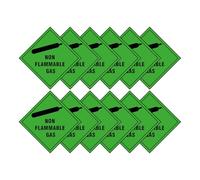Non Flammable Gas Hazard Diamond Multi Pack 100mm x 100mm Strong Adhesive Vinyl Stickers for Safety (12)