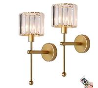 Non Hardwired Wall Sconces Battery Operated Wall Lights set of 2, Wireless Glass Wall Lighting Fixture with Remote & Rechargeable Bulbs, No Wires Lamp for Living Room Bedroom Bathroom Porch Corridor (