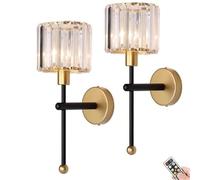 Non Hardwired Wall Sconces Battery Operated Wall Lights set of 2, Wireless Glass Wall Lighting Fixture with Remote & Rechargeable Bulbs, No Wires Lamp for Living Room Bedroom Bathroom Porch Corridor (