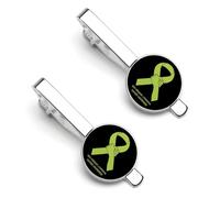 Non Hodgkin Lymphoma Cancer Awareness Tie Clip for Men,Round Tie Bar Clips And Cufflinks Set for Luxury Clothing Accessories 2 Pcs