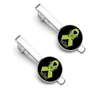 Non Hodgkin Lymphoma Cancer Awareness Tie Clip for Men,Round Tie Bar Clips And Cufflinks Set for Luxury Clothing Accessories 2 Pcs-O7DS