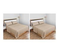 Non Iron Percale Flat Sheet King Size- Polycotton Anti Wrinkle Hotel Quality Bed Sheets- Luxury Bedding Plain Dyed Flat Sheet- Natural (Pack of 2)