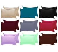 Non Iron Percale Pillowcases 2 Pack, Easy Care Soft Poly Cotton Pillow Cases Pair Plain Dyed Bedding Housewife Pillow Covers 50cm x 75cm, Teal