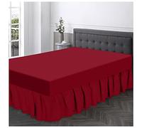 Non Iron Valance Sheet Double- Polycotton Fabric Frilly Bedding Sheets-Hotel Quality Elasticated Bed Skirt- Red